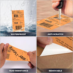 Orange Thermal Labels 3 × 5 Inch Vinyl Self-Adhesive Fanfold Direct Shipping Stickers Waterproof Perforated Printer Decal for Office Warehouse Barcode 300 PCS