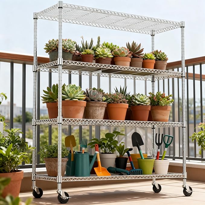 4 Tiers Shelf 1400 lbs Steel Storage Shelving Utility Shelving Unit Steel Organizer Wire Rack for Home,Kitchen,Office,Garage Chrome 17.7" D x 47.2" W x 62.6" H