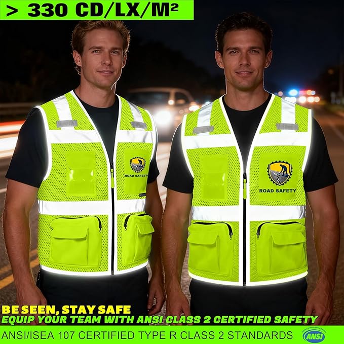 BeautyWill Custom Logo Safety Vest Class2 High Visibility Reflective Vest Breathable Construction Vest
