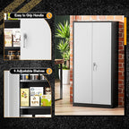 Greenvelly Metal Storage Cabinet, 72" Metal Garage Storage Cabinet with 2 Doors and 4 Adjustable Shelves,Steel Cabinets with Locking Doors for Home Office,Garage,School,Gym(Black Grey)