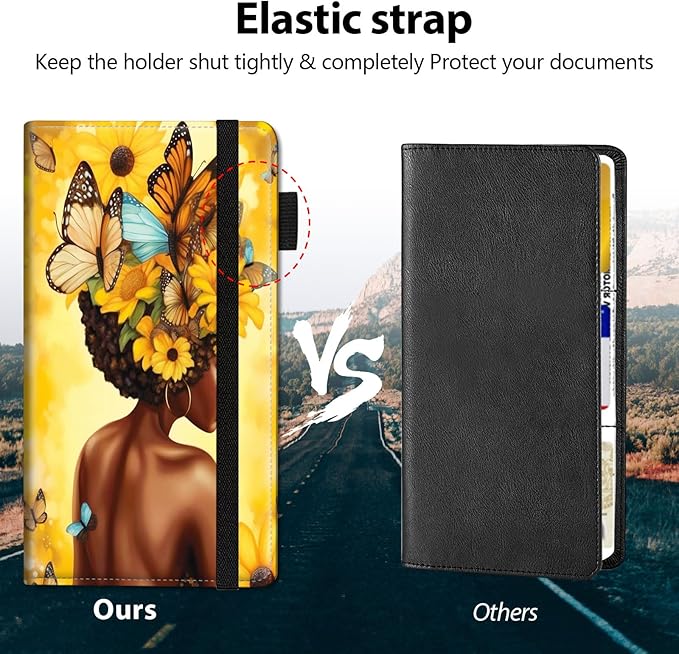 Car Registration and Insurance Holder, Leather Car Glove Box Organizer, Cool Car Accessories for ID, Driver's License Cards & Essential Document,business cards,Men&Women,African Butterflies Girl