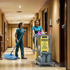 DWVO Janitorial Cart on Wheels, Cleaning Carts, Housekeeping Cart, 3 Shelf Commercial Traditional Plastic Janitor Carts, with 2 Yellow 25 Gallon Vinyl Bag & Rubber Gloves for Restaurant Hotel Home