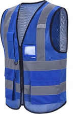 A-SAFETY High Visibility Mesh Safety Reflective Vest with Pockets and Zipper,Hi Viz Work Vest for Men Women (Blue Mesh 4XL-5XL)