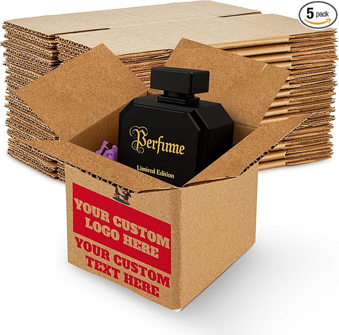 MT Products Custom Printed Kraft Cardboard Shipping Boxes 6" x 6" x 6" - Personalized Mailing Boxes and for Gifting