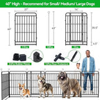 Heavy Duty Dog Playpen: 12 Steel Panels 40" Height, Square Steel Pipe with Reinforced Crossbars, 27FT 57 Sq.ft Portable Fence for Yard RV Camping, Snowy Black