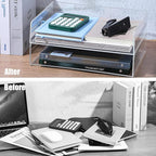 2 Pack Stackable Acrylic Paper Organizer Tray Clear Desk Letter Tray for Office A4 Size Clear Workspace Office Supplies Organizers Transparent Document Sorter