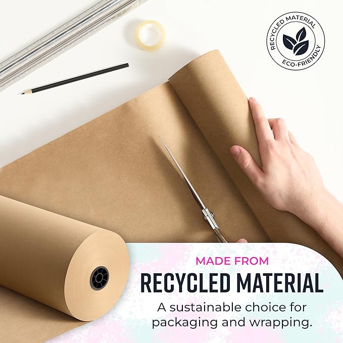 Bryco Goods 18" x 14400" (1200 ft) - Large Brown Kraft Paper Roll for Packing - Made in USA - Natural Kraft Wrapping Paper for Void Filling, Shipping, Wall Art, Crafts, Floor or Table Covering