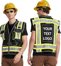 AYKRM Heavy Woven cotton High Vis Reflective work construction safety vest for men Class 2 with ipad Cargo Pockets