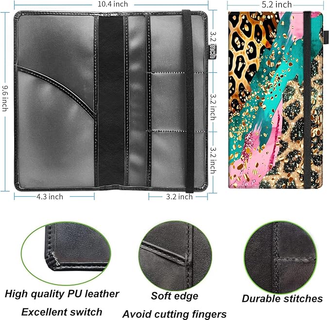 Car Registration and Insurance Holder,Leather Vehicle Glove Box Organizer Wallet for Document,Perfect for any Car,Truck,Motorcycle,Driver License,Trailer or Boat,Men & Women,Colorful Leopard Print
