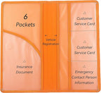 Car Registration and Insurance Holder, Premium Pu Leather Vehicle Glove Box Organizer - for Driver License, Cards & Essential Documents (L-Orange)