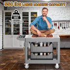 2-Tier Rolling Tool Cart,Heavy-Duty Plastic Service Cart with Lipped Shelves,550 lbs Capacity Utility Cart,Flat Top 46 x 26 Inch Rolling Work Carts for Garage,Salon,Kitchen,Office-Gray