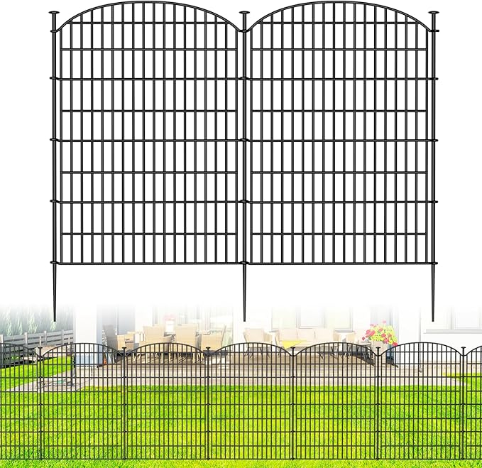 No Dig Decorative Garden Fence 5 Panels, 40 in (H) x 11.8 ft (L), Dog Fence Outdoor for Yard, Rustproof Metal Animal Barrier Ground Stakes Fencing for Garden, Patio, Flower Bed