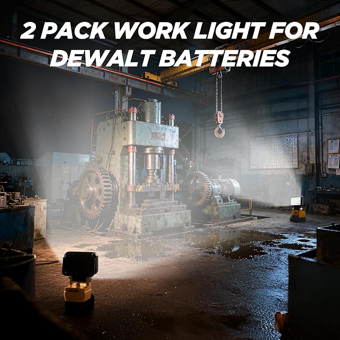 2Pack 6000 Lumen LED Work Light Compatible with Dewalt 20V Max Battery, Cordless Jobsite Flood Light with Dual USB-A Charging Ports, Bright Portable Outdoor Flashlight (Battery Not Included)