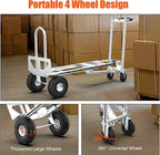 3in1 Convertible Hand Truck Dolly Cart, 880 lb Aluminum Hand Trucks Heavy Duty Furniture Appliance Dolly W/10 Wheels,Utility Cart for Transport & Moving Office, Home & Warehouse Use (Silver)