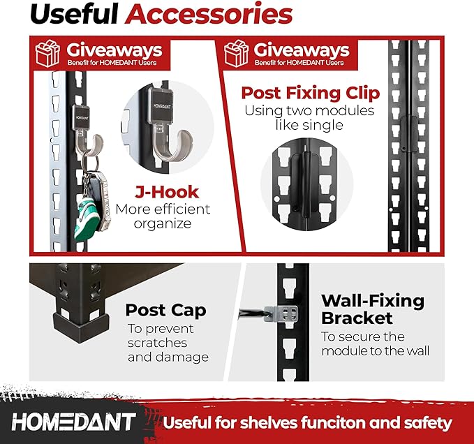 HOMEDANT 5-Tier Laminated Boltless Heavy Duty Metal Shelving Unit Adjustable Garage Storage Utility Rack Shelves Organization Multipurpose Shelf Warehouse Industrial (3, (L) 39.8" W, Black)