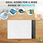 Shop4Mailers Glossy White Plastic Self Seal Poly Mailer Flat Bags Waterproof Shipping Envelope 2.1 Mil for Apparel, Clothes, Shirts, Books – Permanent Adhesive Seal 200 Pack (12x15.5)