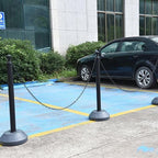 6 Pack Traffic Delineator Post Cones with Plastic Chain Crowd Control Barriers - Expandable 40" Traffic Control Cones, 6 x 6.6 Ft Chains for Indoor & Outdoor Use (Black-Water Filled Base)