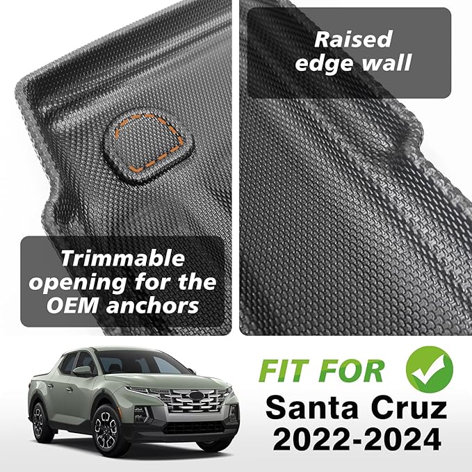 TripleAliners Truck Bed Mat Compatible with 2022 2023 2024 2025 2026 Hyundai Santa Cruz Accessories 4FT (52.1") Vehicle Bed Perfectly Flush All Weather Protection TPE Heavy Duty Pickup Cargo Mat