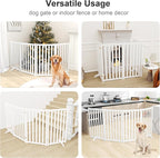 36" Height Extra Tall Freestanding Pet Gate, Solid Wood Folding Safety Fence Wooden Dog Gate with 2 PCs Support Feet Ideal for Stairs, Doorways, Halls, Kitchens, Heavy Duty Gates, 4 Panels, White