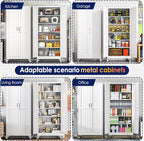 75" H Metal Garage Storage Cabinet, Rolling Tool Cabinet with 2 Doors and Wheels, Locker Steel Cabinet with 5 Adjustable Shelves, Organization Cabinet for Garage,Office,Home,Gym,School（White）