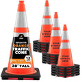 Xpose Safety 28" Orange Traffic Cones with 6" & 4" Collars, 12-Pack – PVC Safety Cones for Parking, Soccer, Construction, Kids & Caution – DOT Approved – Optional Stencil Available