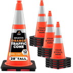 Xpose Safety 28" Orange Traffic Cones with 6" & 4" Collars, 12-Pack – PVC Safety Cones for Parking, Soccer, Construction, Kids & Caution – DOT Approved – Optional Stencil Available