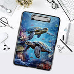 Clipboard with Storage,Office Supplies Nursing Clipboards Folder with Pen Holder Plastic Foldable Clip Board with Storage for Nurse Teacher,Turtle in Sea