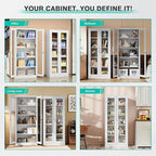 Metal Storage Cabinet with Lock and Glass Doors,71" Tall Glass Display Cabinet,White Storage Cabinets,Locking Curio Cabinets with 5 Shelves for Collectibles,Home,Office,Living Room
