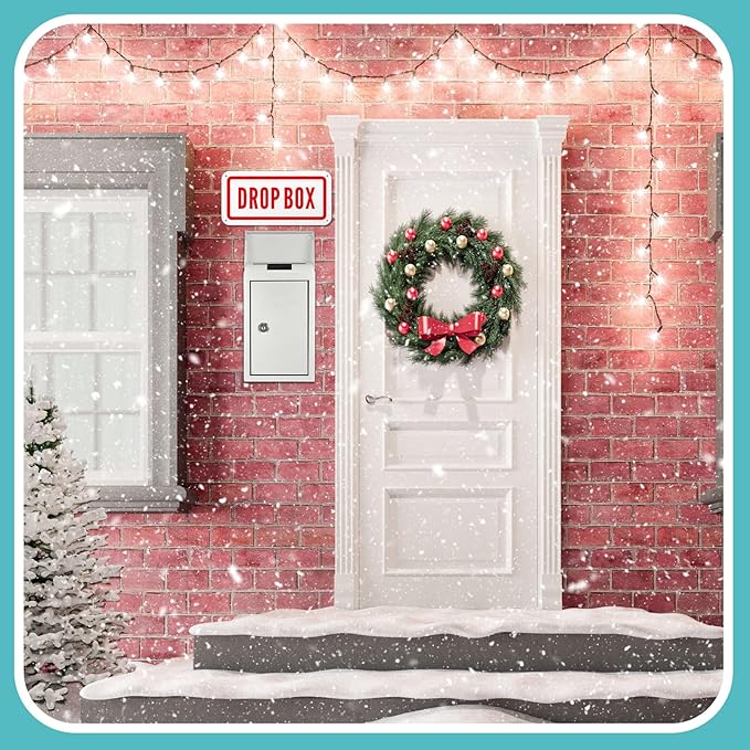 Metal Mount Wall Donation Box Key Lock Money Cash Drop Box with Top Slot and 2 Pcs Reflective Sign 10 x 5.5 x 3 Inch Safe Lock Mailbox with 2 Keys for Outside Office Business Home(White)