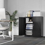 Metal Storage Cabinet, Wide & Deep Storage Cabinet with 2 Doors and Adjustable Shelves, Lockable Tool Cabinet for Garage,Home Office and School (Black)