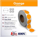Kenco Color Coding Circle Dot Sticker Labels on a roll (Bright Orange, 2 INCH 500 Stickers)