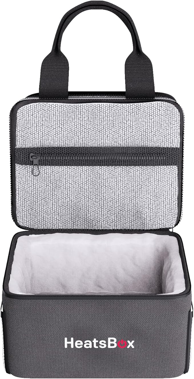 HeatsBox Insulated Food Carrier Bag - Keep Your Meals Cold and Ready to Heat - Black, 2 Compartments - Carry Bag