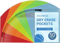 AKONEGE 50 Pack Oversized Dry Erase Pocket Sleeves - 10 x 13 Inch Ticket Holders Reusable Clear Plastic Sleeves Sheet Page Protectors for School Teacher Supplies & Classroom Organization, 5 Colors