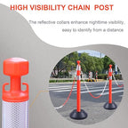 OrangeStar 6 Packs Traffic Delineator Post Cones, 40” Driveway Chain Safety Barriers with Water Fillable Base, 6 x 6.6 Ft Plastic Chains, Crowd Control Stanchion Sets for Outdoor and Indoor, Red
