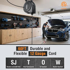 SURAIELEC 12 Gauge Extension Cord Reel, 60 FT Retractable Extension Cord, 12 AWG/3C SJTOW Heavy Duty Power Cord, 13 AMP Circuit Breaker, Lighted Triple Tap, Ceiling or Wall Mount, ETL Listed, Black