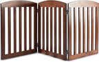 SPIRICH Wooden Freestanding Foldable Dog Gate, Pet Gate Indoor, Dog Gates for Doorways, Stairs, The House, Extra Wide Step Over Puppy Gate, 3 Panels, Brown