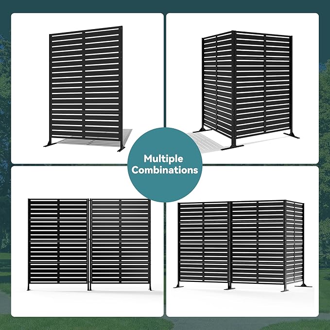 Modern Shade Metal Privacy Screen 72" H x 48" W, Freestanding Decorative Outdoor Privacy Fence Panels for Instant Privacy & Space Division, Patio Screens for Patios Outside Outdoor, Black, 4 Panel