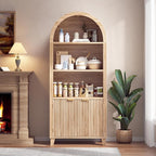 Arched Storage Cabinet, 5-Tier Pantry Cabinet with Fluted Doors, Arched Cabinet with Open & Adjustable Shelves, Versatile Cupboard for Dining Room, Living Room, Light Oak