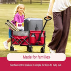 SYNCFUN Collapsible Wagon Cart with Wheels 300lbs Red, Portable Sports Utility Rolling Wagon for Beach, Garden, Camping & Grocery, Fishing