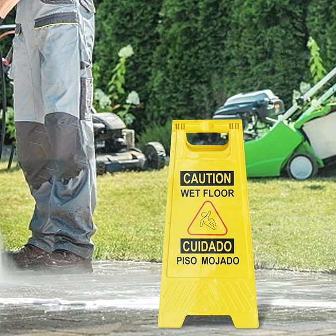 OrangeStar 12-Pack Caution Wet Floor Sign, 23.2” Double-Sided Bilingual Warning Signs for Commercial Use, Foldable A-Shaped Frame Safety Sign, Yellow