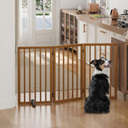 Dog Gates for Doorways, Tall Dog Gate Indoor, Foldable Pet Gates for Doorways Bedroom, Freestanding Puppy Gate with Metal Support Feet, Room Divider,3 Panels (Walnut)