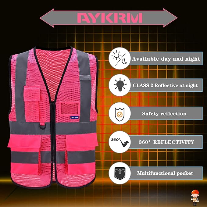 A-SAFETY 6XL 7XL 8XL Pink High Visibility Mesh Safety Reflective Vest Big and tall Hi Viz Work Vest for Men Women (Pink Mesh 6XL-8XL)