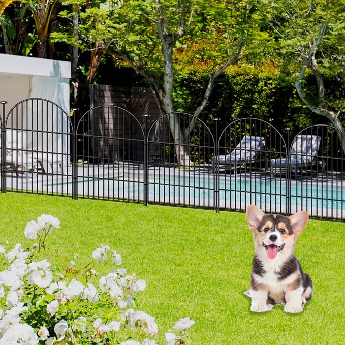 Tall Garden Fence with Gate, 40 in(H) x 45 Ft(L) Dog Fence Outdoor for Yard, 20 Panels Rustproof Metal Wire Animal Barrier Fences, Temporary Fencing for Dogs Rabbits, Arched