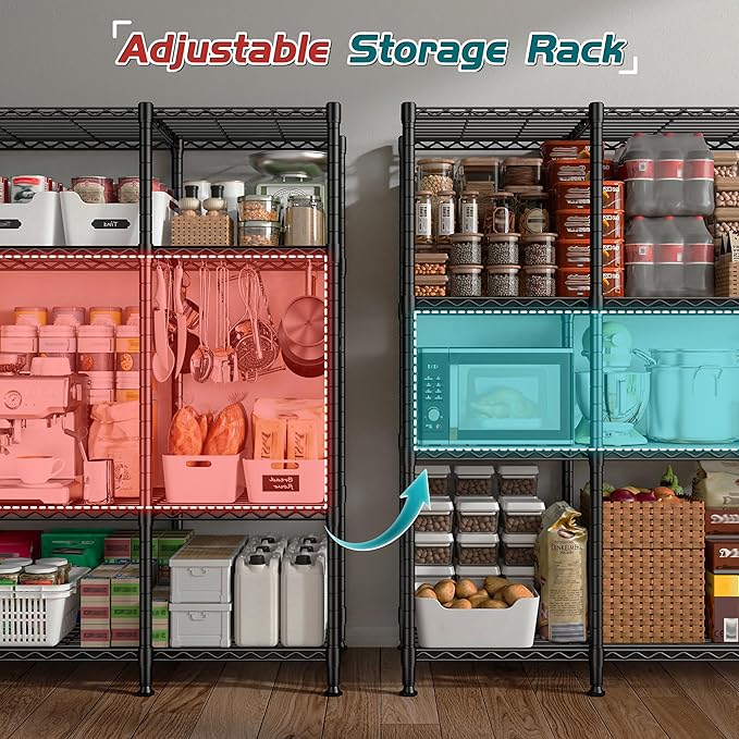 REIBII 78.4''W Wire Shelving Garage Shelving Unit Load 1500LBS,4 Tier Metal Shelving with Adjustable Metal Shelf Storage Shelves for Pantry Shelves Commercial Shelf Kitchen Garage 11.8''Dx59''H