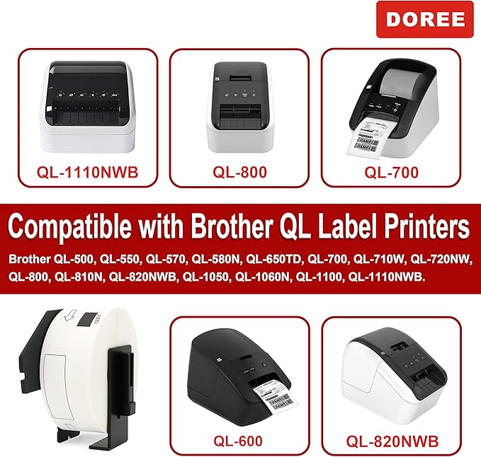 DOREE 10 Rolls DK1201 Die-Cut Standard Address Labels 1.14"x3.5" Black on White, Replacement for Brother DK-1201 29x90mm, Compatible with Brother QL-700/800/810W/820NWB/1100/1110NWB, 400 Labels/Roll
