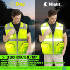 BeautyWill Custom Logo Safety Vest Mesh High Visibility Reflective Vest Customized Logo Utility Zipped Pockets Construction Workwear （Yellow,4XL）