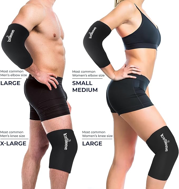 IceSleeve Elbow & Knee Ice Pack Wrap, Reusable Ice Sleeve for Arm & Leg, Flexible Gel Ice Pack for Knee Injuries, Tennis Freeze Sleeve Elbow Compression Wrap, Cold & Heat Therapy, Black L 1 Pack