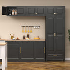 Kitchen Cabinet, 90" Tall Metal Storage Cabinet, Food Pantry cabinets with One Drawer, Black Pantry Cabinet for Dining, Living Room, 16" D x 32" W x 90" H, Assembly Required