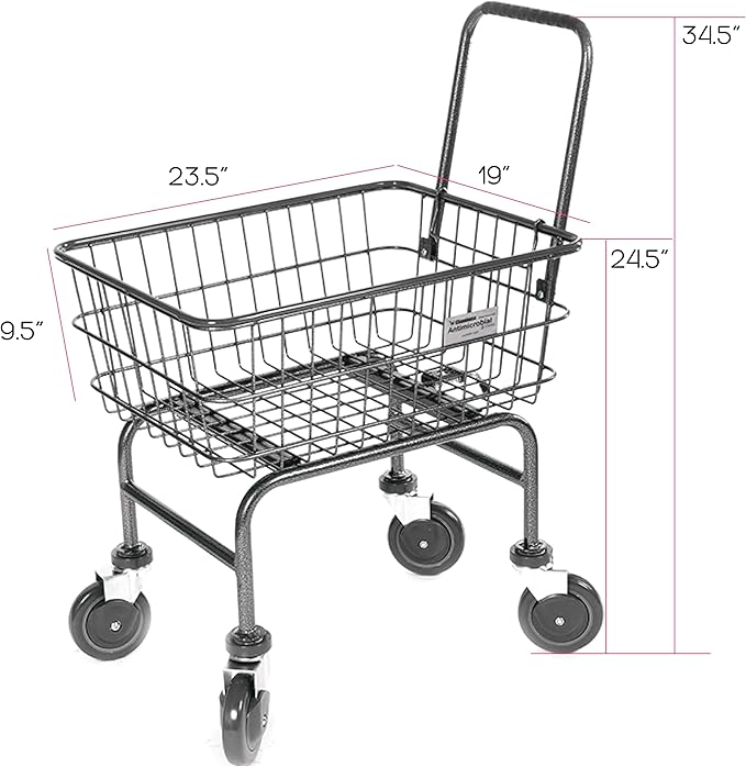 Rolling Laundry Cart with Wheels, Metal Wire Basket, Heavy Duty Utility Cart (Grey)