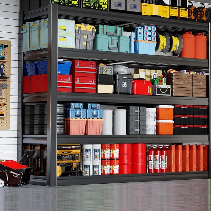 68" Wide Heavy Duty Garage Shelving Units, 5-Tier Deep Storage Shelves,Black Metal Garage Shelves,Steel Shelf,Large Storage Rack,Industrial Shelving for Shop, 68" W x 20" D x 84" H,2 Pack